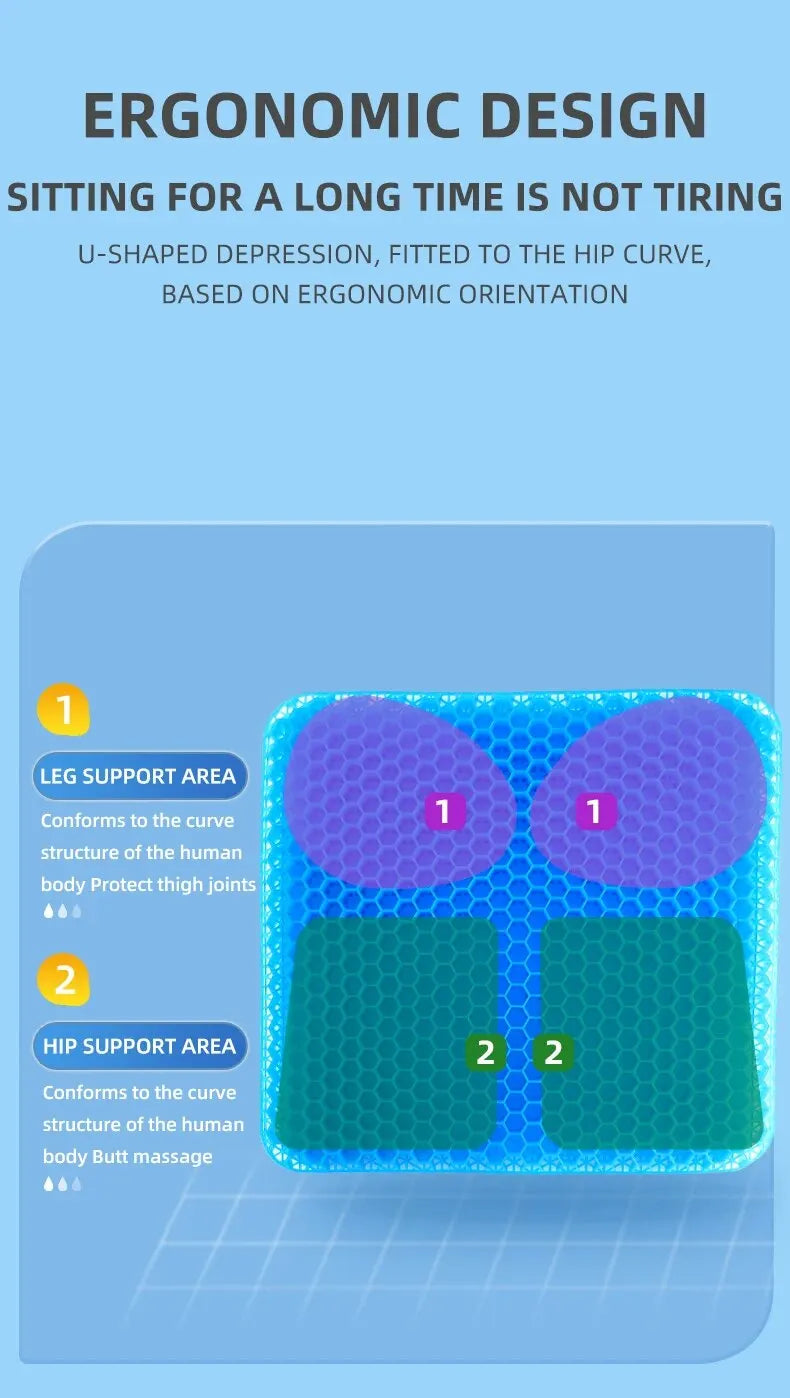 Gel Seat Cushion - Breathable Honeycomb Design for Pain Relief & All-Day Comfort