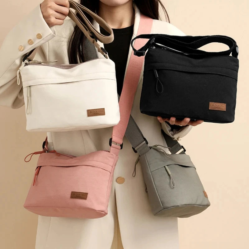 3 Main Pockets High Capacity Shoulder Crossbody Bag for Women Multi-pocket Purse Canvas Handbag Suitable for Mothers Shopping