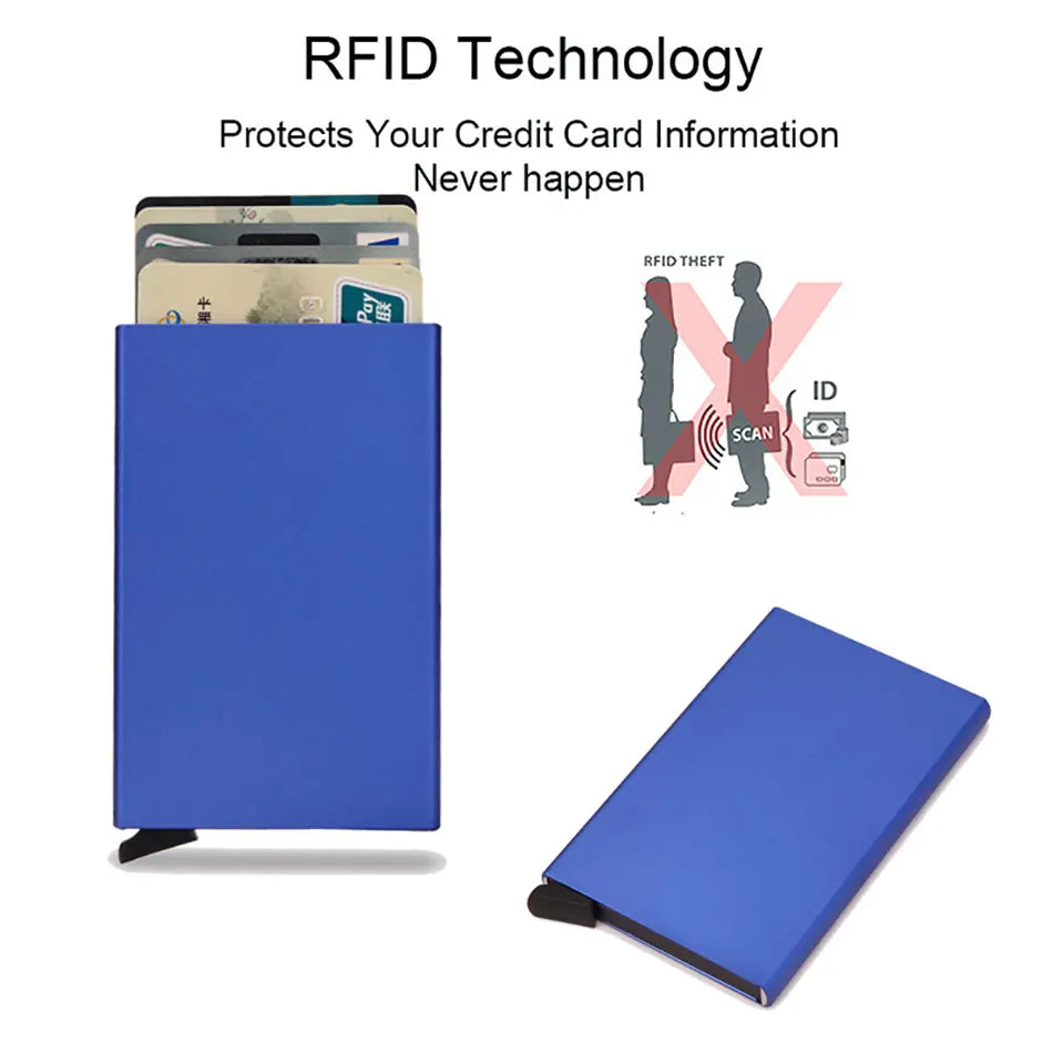 RFID Blocking Slim Metal Wallet - Minimalist Card Holder for Men & Women