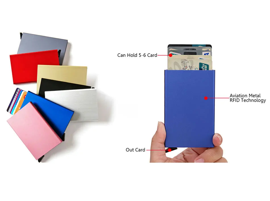 RFID Blocking Slim Metal Wallet - Minimalist Card Holder for Men & Women