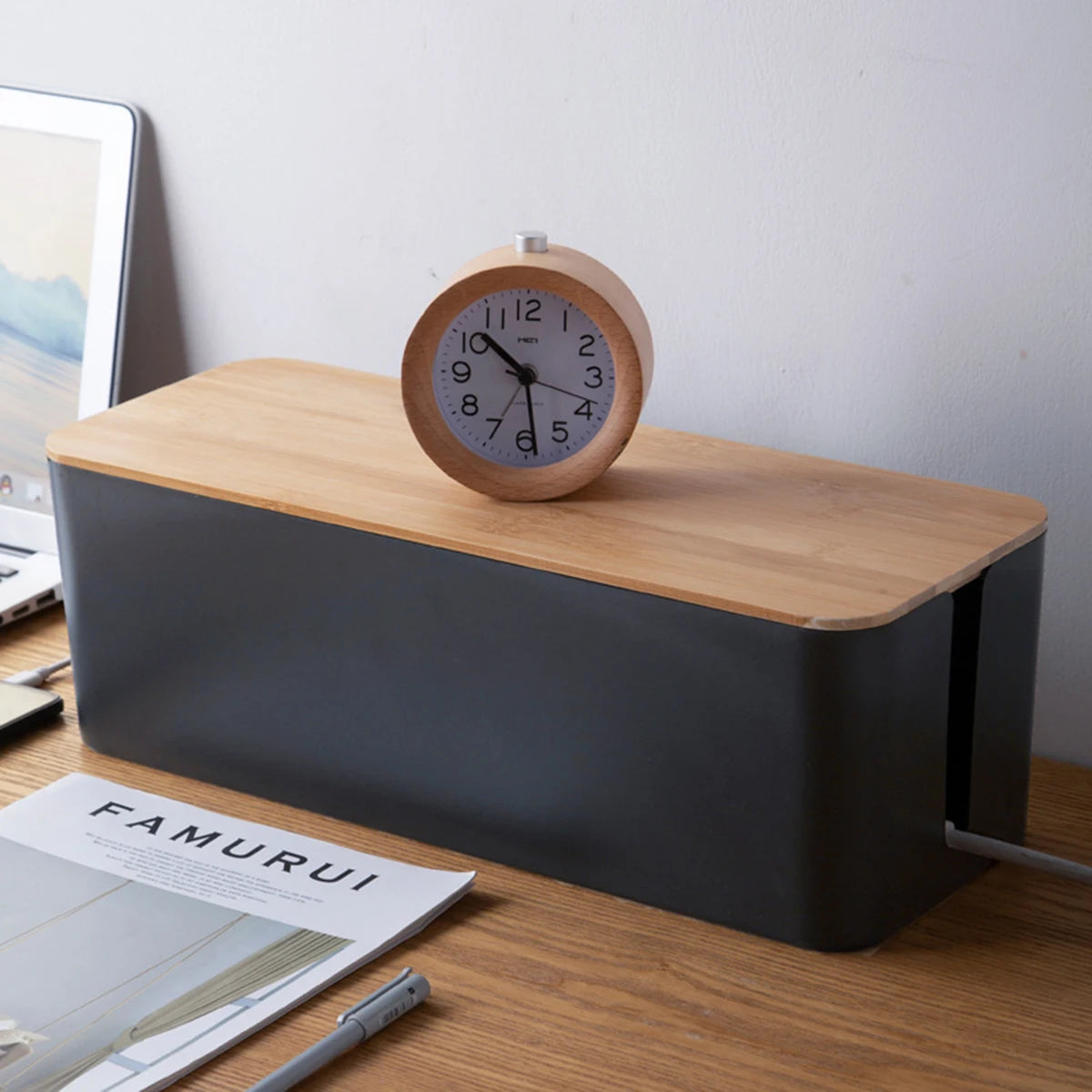 Wooden Cable Management Box – Dustproof Organizer for Chargers & Power Strips