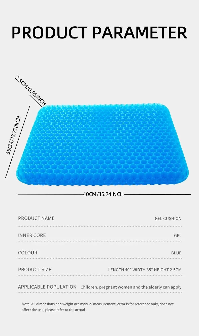 Gel Seat Cushion - Breathable Honeycomb Design for Pain Relief & All-Day Comfort