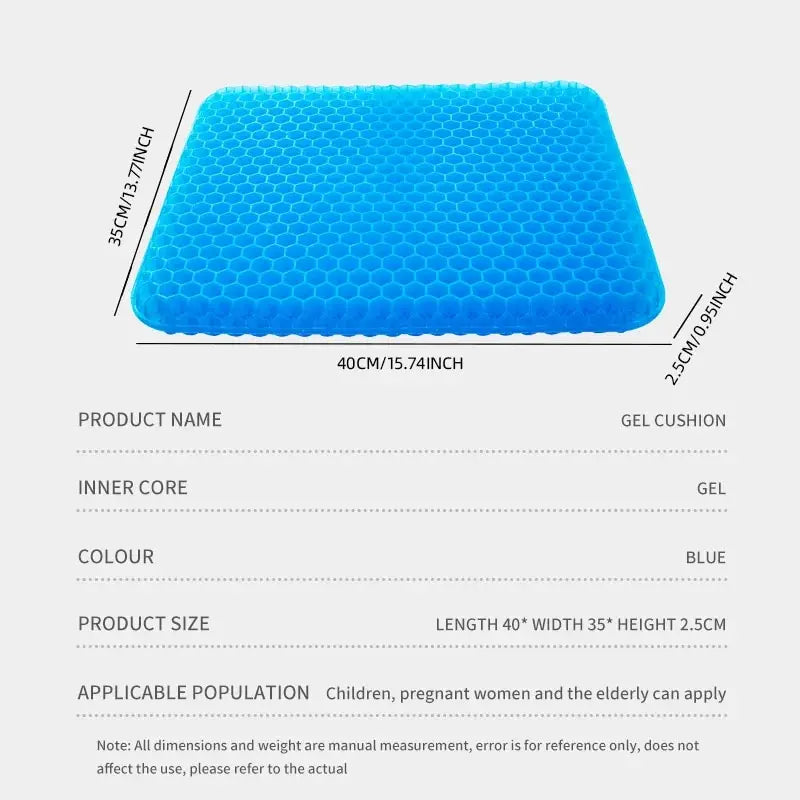 Gel Seat Cushion - Breathable Honeycomb Design for Pain Relief & All-Day Comfort