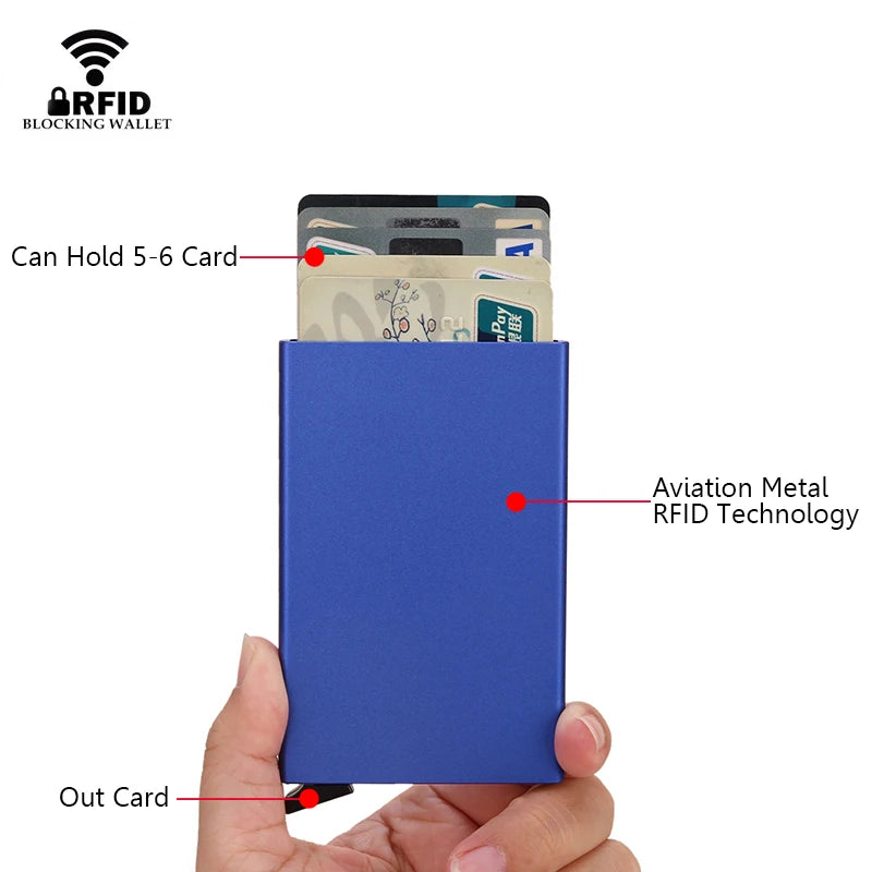 RFID Blocking Slim Metal Wallet - Minimalist Card Holder for Men & Women
