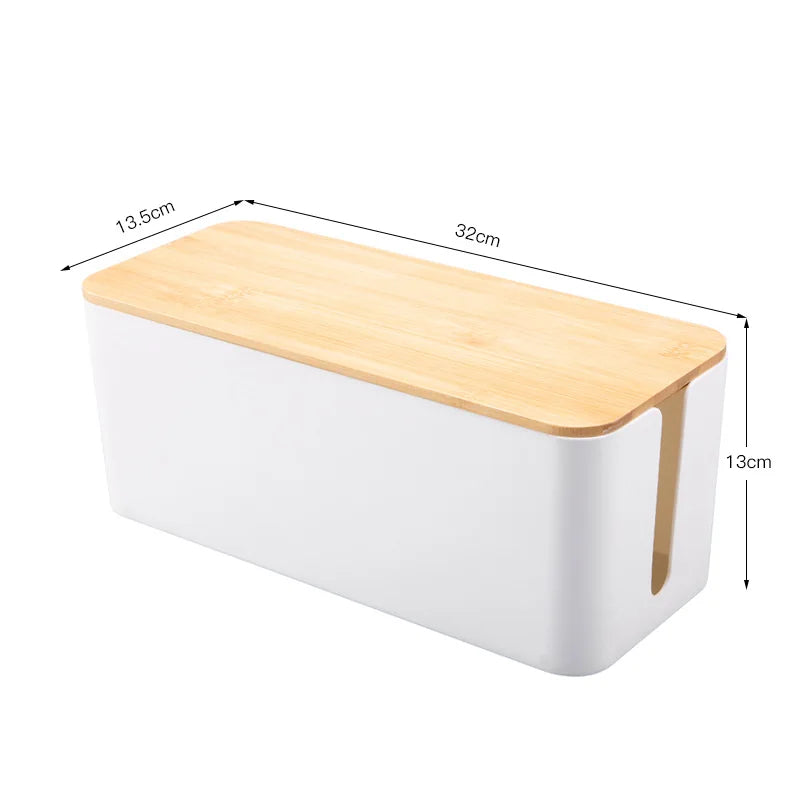 Wooden Cable Management Box – Dustproof Organizer for Chargers & Power Strips