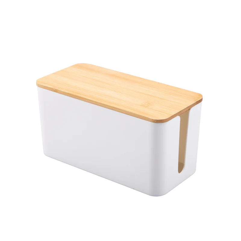 Wooden Cable Management Box – Dustproof Organizer for Chargers & Power Strips