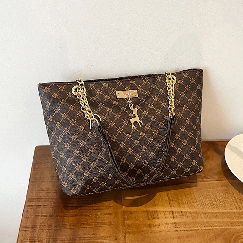Women's Large Capacity Fashion Tote Bag Luxury Design Handbag Trendy Shoulder Purse with Printing Pattern for Shopping