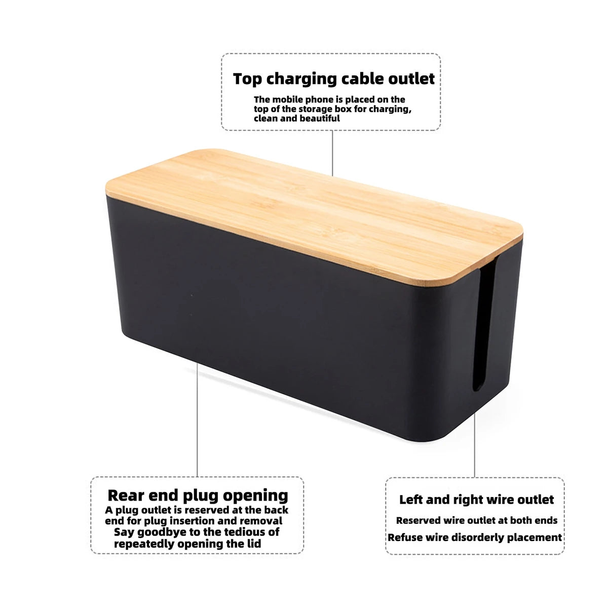 Wooden Cable Management Box – Dustproof Organizer for Chargers & Power Strips